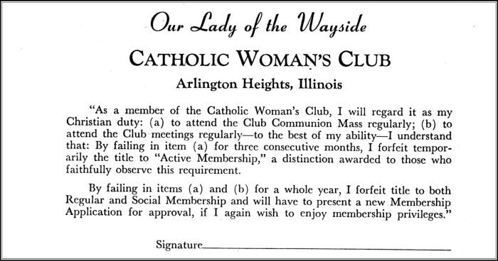 Catholic Woman's Club Membership Card